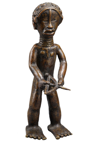 Figure 008057 Ldamie brass caster brass casting Dan 
				Gio people / Liberia; male figure with bow and arrow 9 5/8 in. 24.5 cm private collection