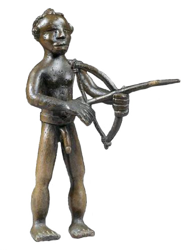 Figure 008002 Ldamie brass caster brass casting Dan 
				Gio people / Liberia; male figure with bow and arrow 9 5/8 in. 24.5 cm private collection